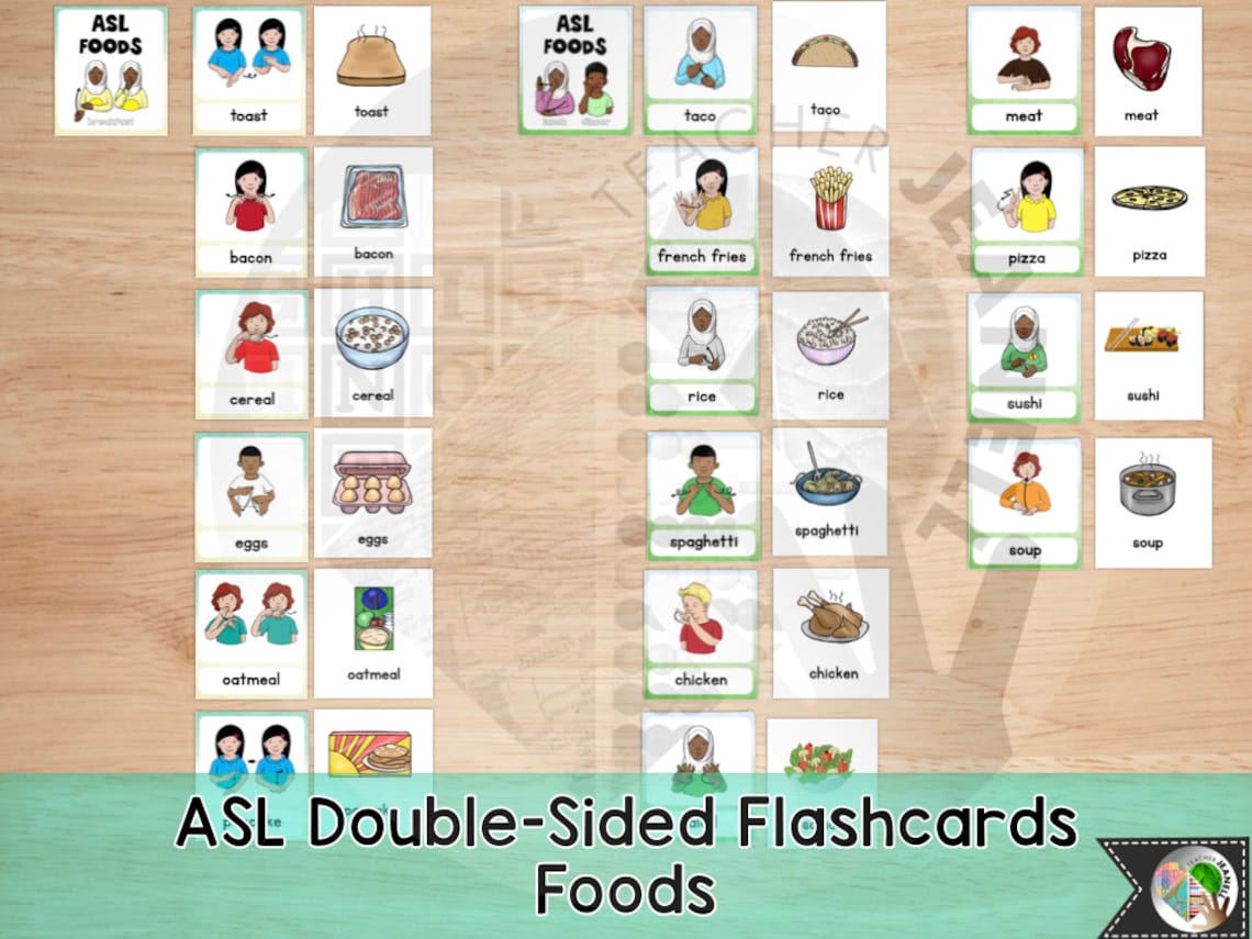 ASL Foods Flash Cards American Sign Language ASL Flashcards Etsy