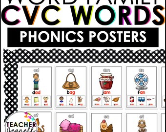 CVC Word Family Posters | Printable Phonics Sound Wall Charts | Short Vowel Word Families | PDF