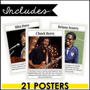 Conjunto de carteles de historia afroamericana, kit para tablón de anuncios, líderes afroamericanos, decoración imprimible para el aula, 21 carteles en PDF imagen 2