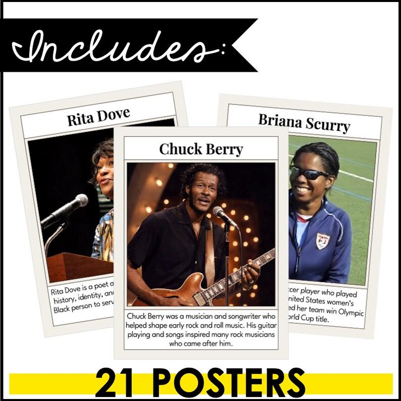 Conjunto de carteles de historia afroamericana, kit para tablón de anuncios, líderes afroamericanos, decoración imprimible para el aula, 21 carteles en PDF imagen 2