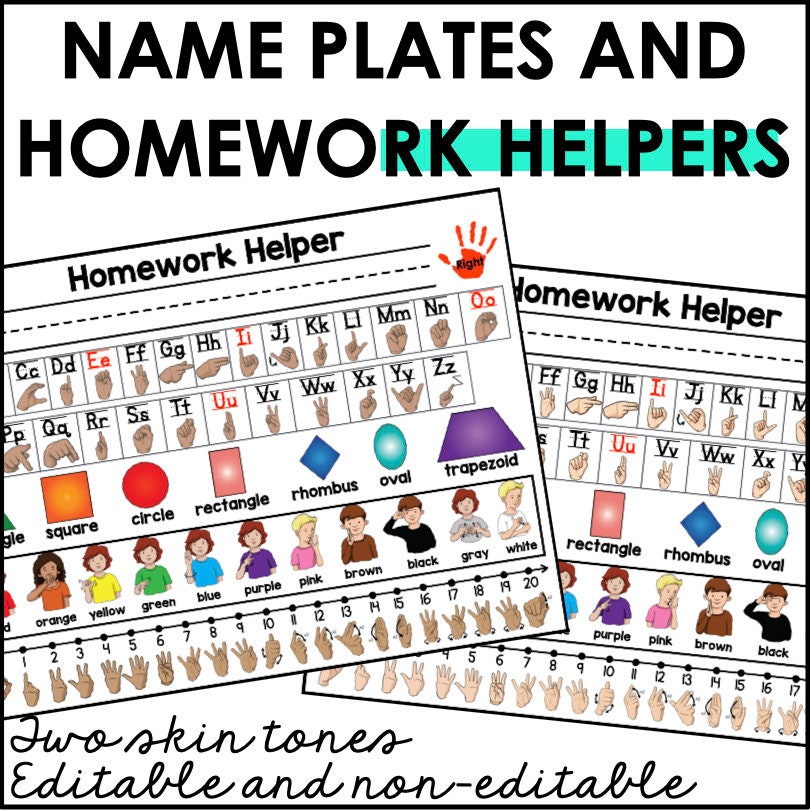 ASL Desk Name Plates | Editable Student Name Tags + Homework Helper ...