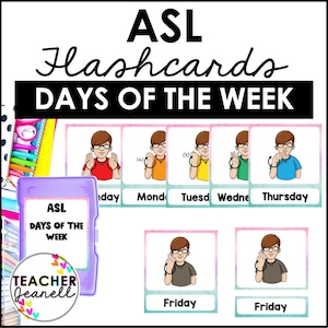 Days of the Week in ASL Flashcards, ASL Cards, Sign Language Flash Cards