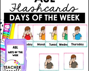 Days of the Week in ASL Flashcards, ASL Cards, Sign Language Flash Cards