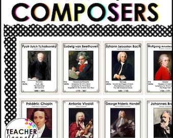 Classical Composers Posters | Famous Music Composers Bulletin Board | Music Classroom Decor | Printable PDF