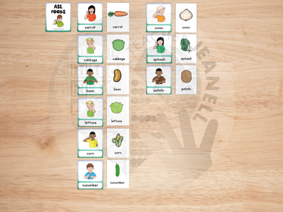 ASL Fruits and Vegetables Flash Cards American Sign Language Etsy