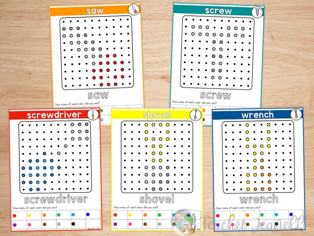 Pegboard Cards Construction Themed Printable Learning Mats Etsy