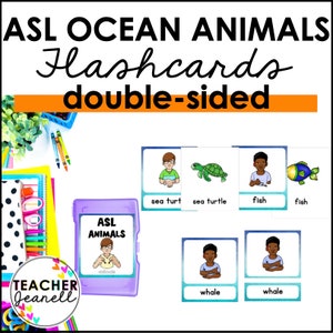 Flashcard sugli animali dell'oceano ASL, flashcard sulla lingua dei segni, animali nell'ASL