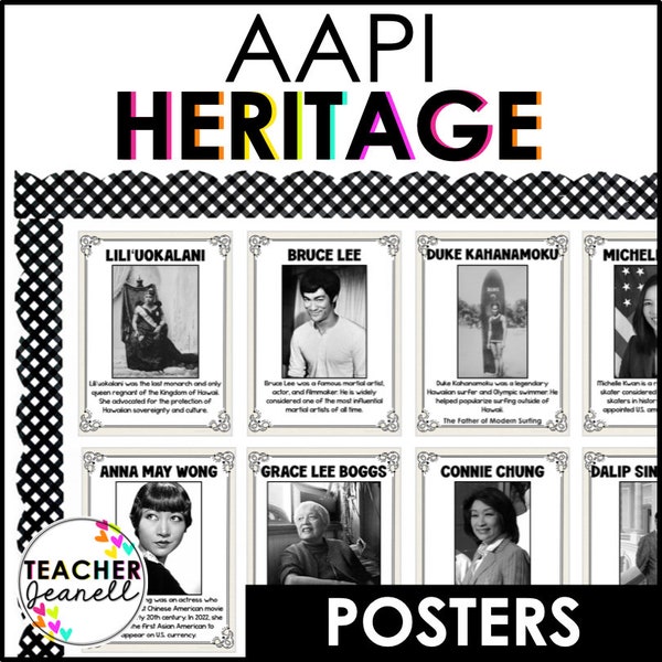 AAPI Heritage Month, Famous Asian American and Pacific Islander Posters, AAPI Posters, AAPI Month Bulletin Board Display