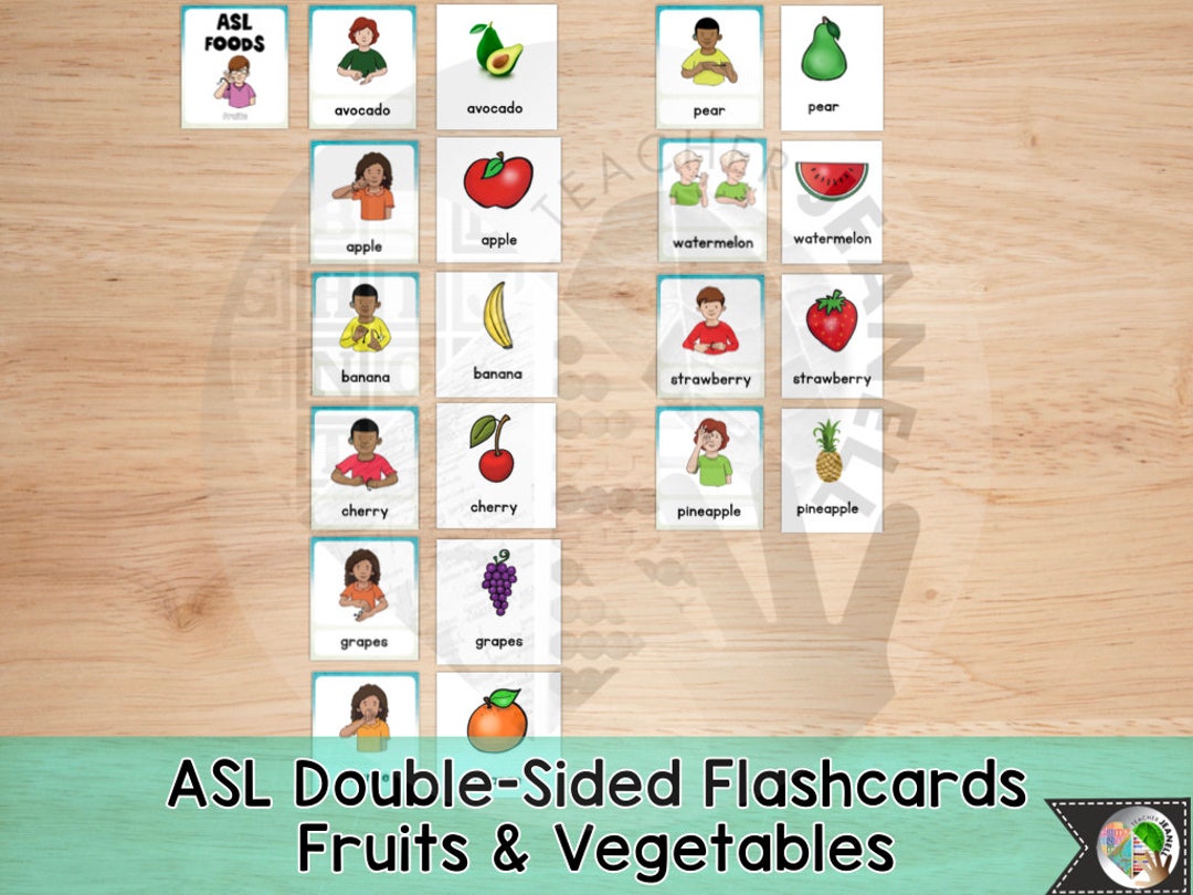 ASL Fruits and Vegetables Flash Cards American Sign Language Etsy