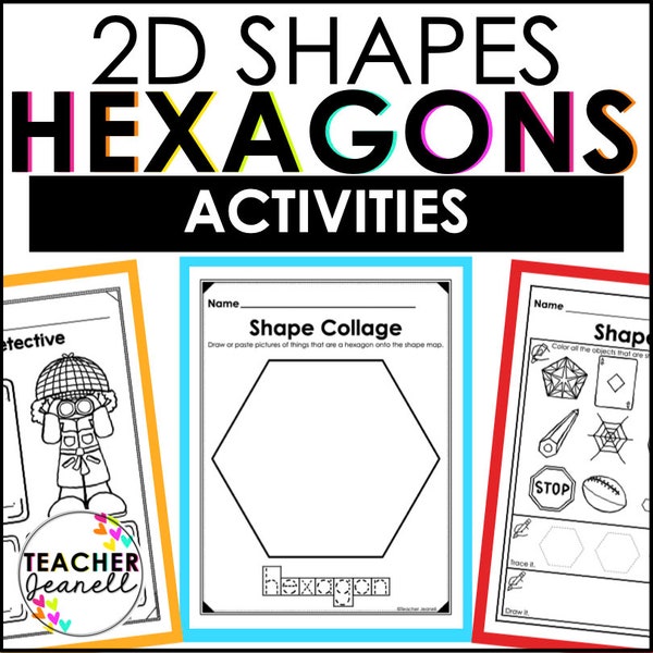 Hexagon, 2D Shapes Worksheets, Shape Recognition Activities, Shape Matching