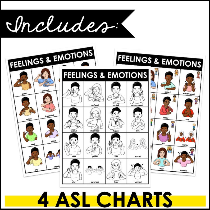 ASL Feelings Chart | Emotions in Sign Language | Printable SEL ...