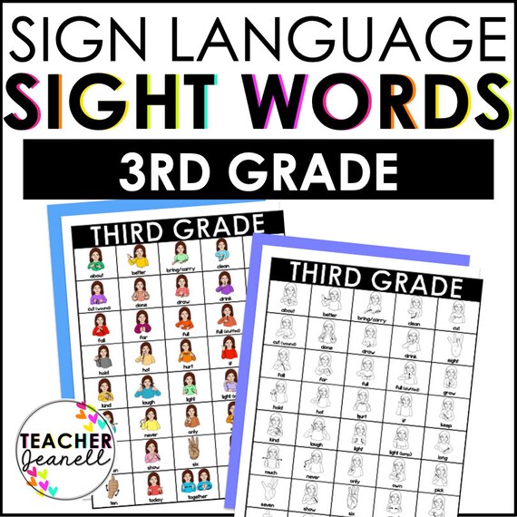 ASL 3rd Grade Sight Words Chart | Sign Language Sight Word Posters | Printable ASL Literacy Charts | PDF