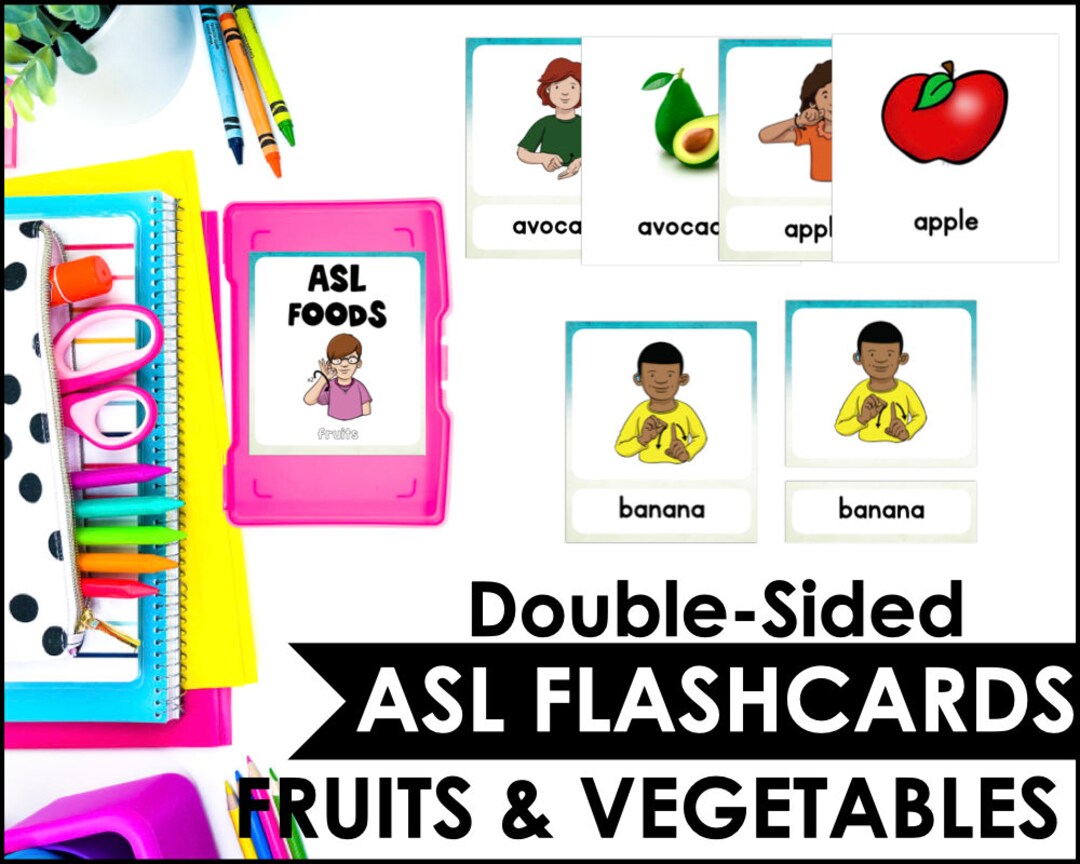 ASL Fruits and Vegetables Flash Cards American Sign Language Etsy