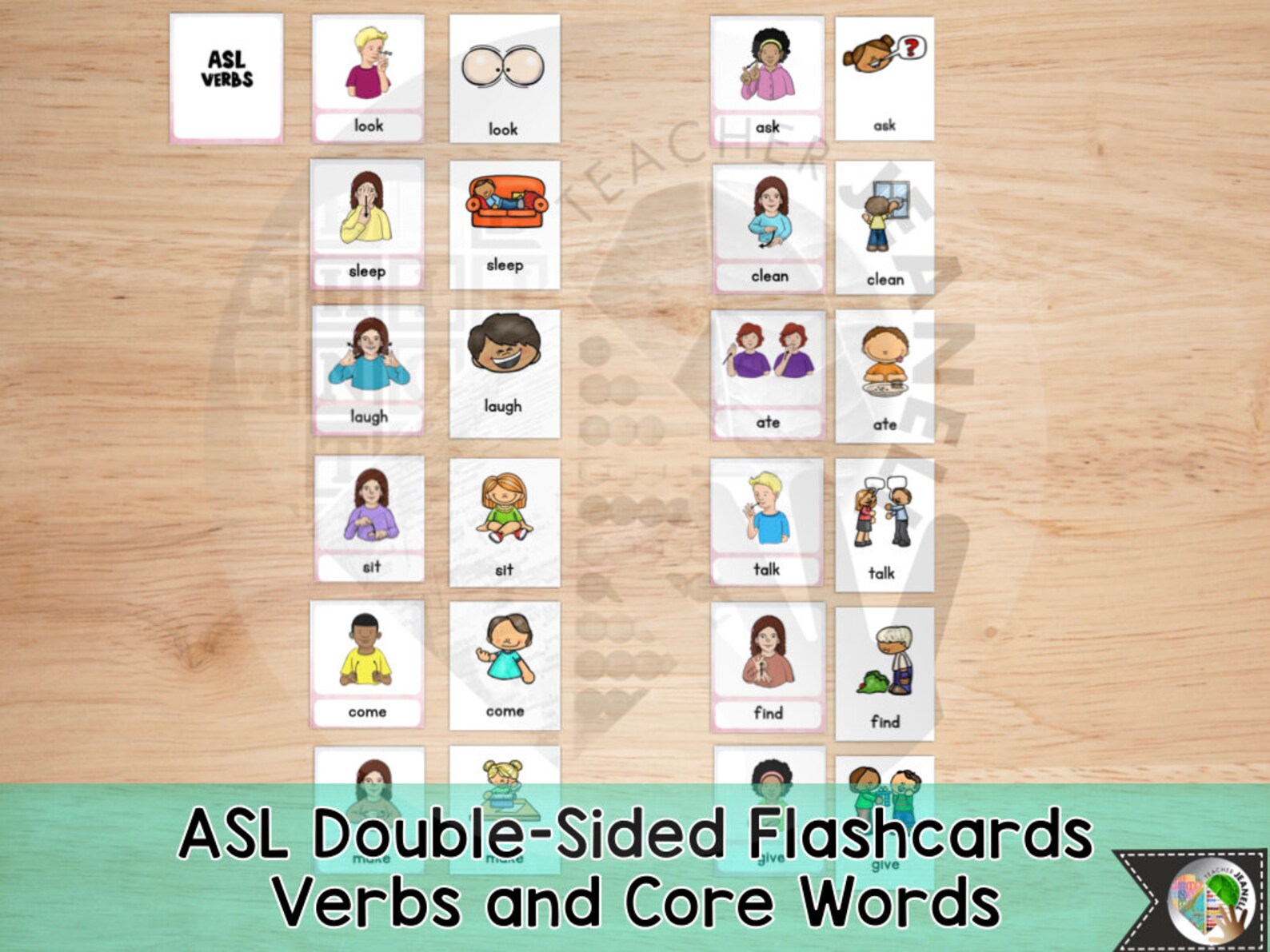 ASL Verbs & Core Words Flash Cards American Sign Language Etsy