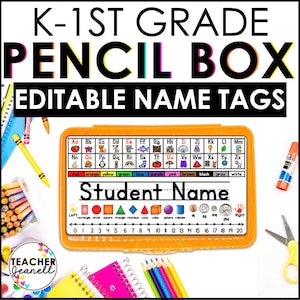 1st Grade Pencil Box Name Tags Editable, Back to School Pencil Case Name Tag, Editable Pencil Box Labels, Student Name Tags