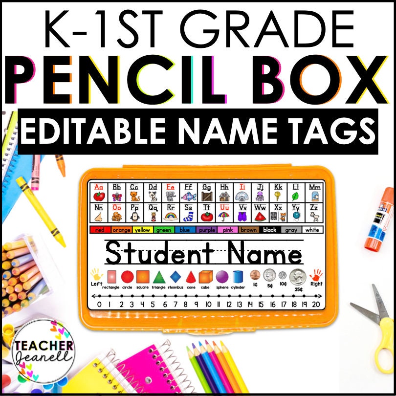 Bleistift-Box-Namensschilder bearbeitbar 1.Klasse, Zurück zu Schule Federmäppchen-Namensschild, bearbeitbare Bleistift-Box-Etiketten, Studenten Namensschilder