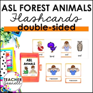Tarjetas flash de animales del bosque ASL, lenguaje de señas americano, tarjetas didácticas ASL, recursos para la educación en el hogar, tarjetas didácticas en lenguaje de señas
