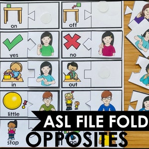 ASL Opposites Matching Activity, ASL Core Words File Folder Activity