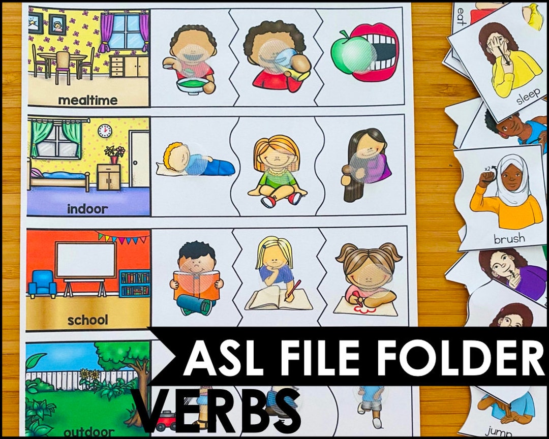 ASL Verbs Matching Activity, ASL File Folder Activity, Busy Book