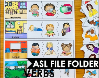 ASL Verbs Matching Activity: Homeschool File Folder Game (Digital Download)