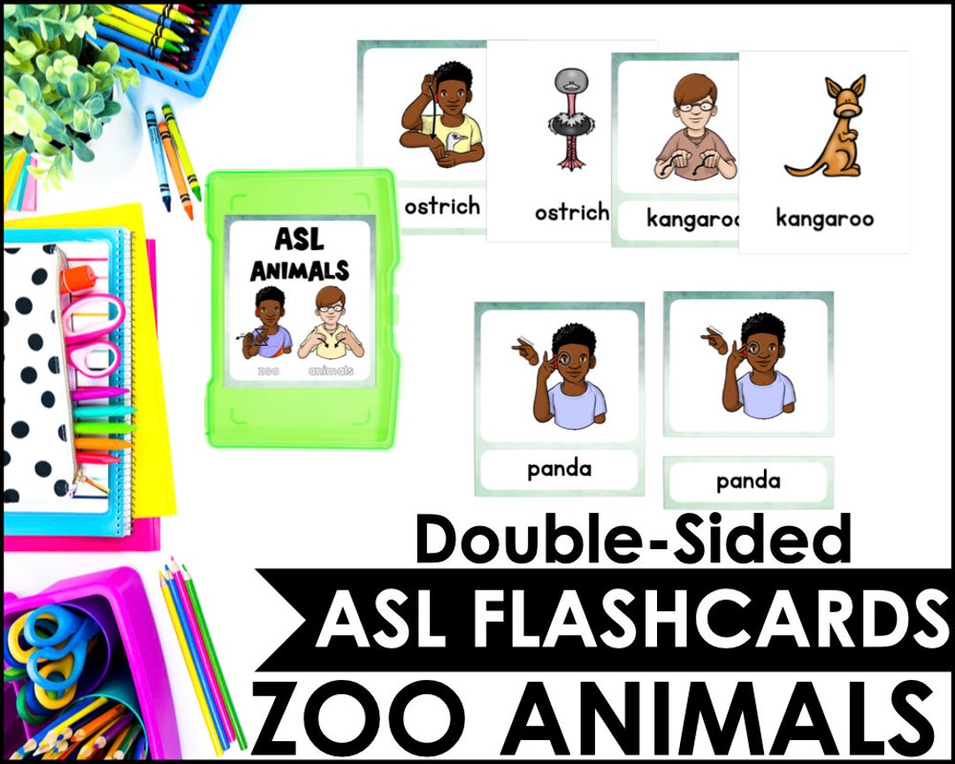 ASL Zoo Animals Flash Cards American Sign Language ASL - Etsy