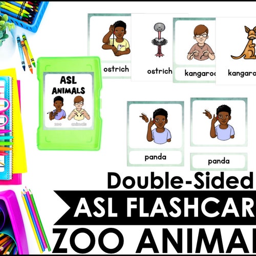 ASL Zoo Animals Flash Cards American Sign Language ASL - Etsy