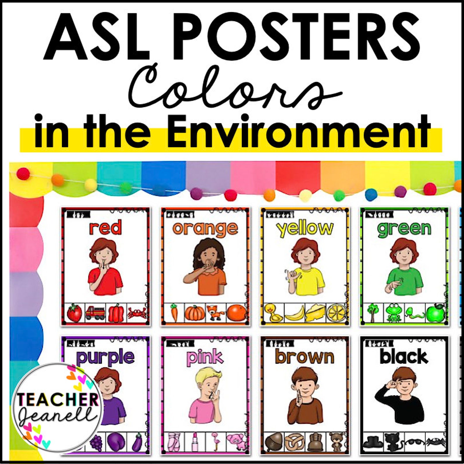 ASL Colors Posters | Sign Language Color Word Charts | ASL Classroom ...