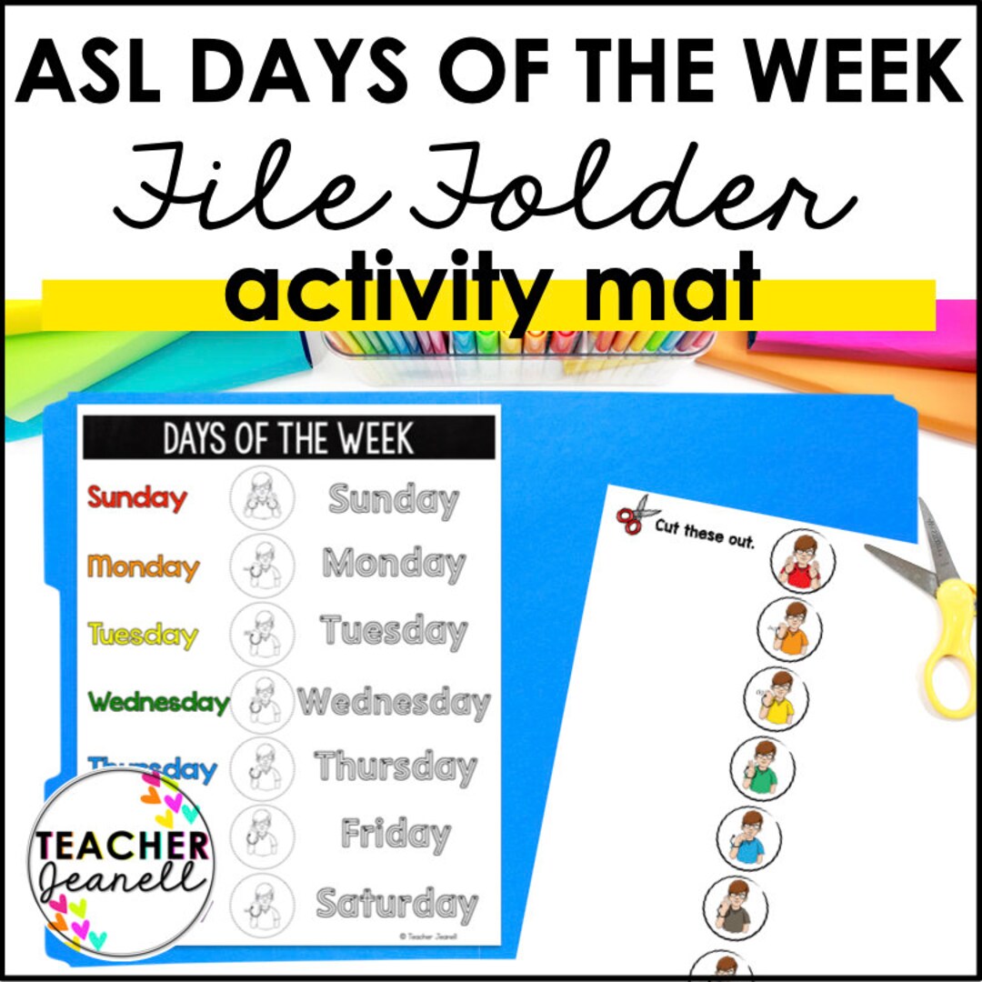 ASL Days of the Week Matching Activity, ASL Calendar File Folder ...