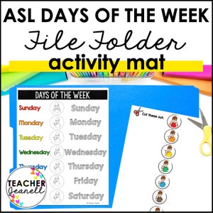 ASL 曜日マッチングアクティビティ、ASL カレンダーファイルフォルダーアクティビティ、手話ゲーム