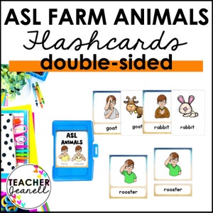 Schede flash ASL, schede flash ASL con animali della fattoria, schede nel linguaggio dei segni, animali ASL