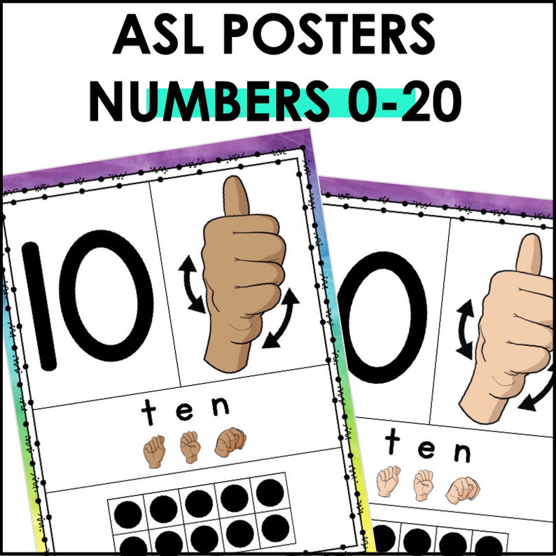 Sign Language For Ten ASL Numbers Posters 0–20 | Sign Language Numbers With Ten Frames ...