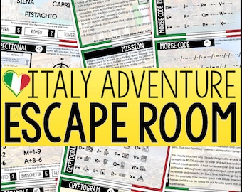 Escape Room in Italia per bambini / Gioco di puzzle stampabile sull'avventura in Italia / Attività di escape room di viaggio / Età 8+