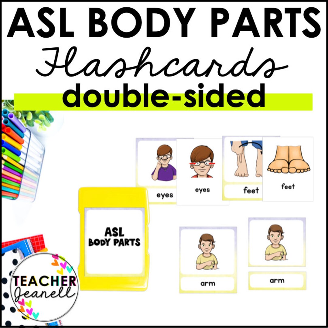 ASL Flashcards, ASL Body Parts, Sign Language Flash Cards - Etsy