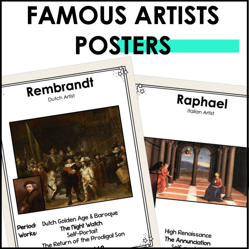 Famous Artists Posters | Art History Classroom Decor | Artist Biography ...