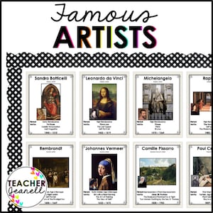 Cartazes de artistas famosos, impressões de arte famosas, pinturas famosas, cartazes de história da arte para sala de aula