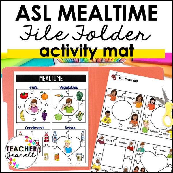 ASL Mealtime Matching Activity, ASL Nouns File Folder Activity, Busy Book, Homeschool Activity, Digital Download