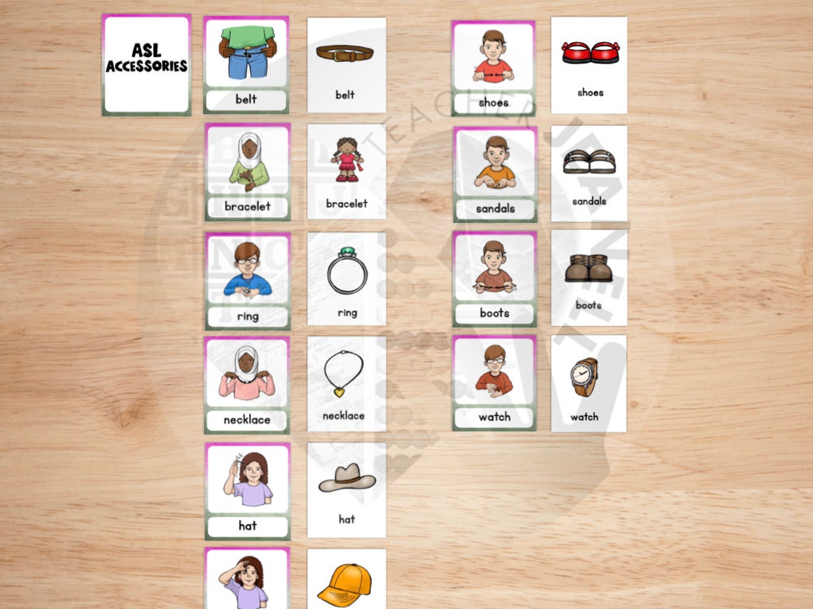 ASL Clothing and Accessories Flash Cards American Sign Etsy