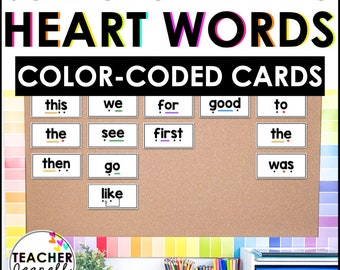 Sight Word Flashcards, Heart Word Color-Coded Flashcards, High Frequency Words, Science of Reading Aligned