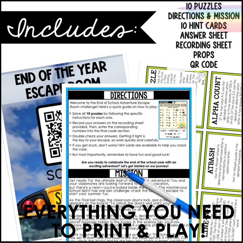 End of School Year Escape Room | Printable Classroom Puzzle Game | Last ...
