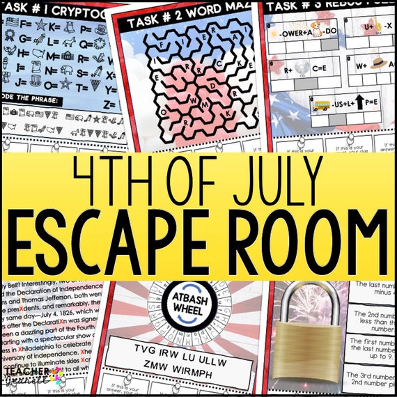 Fourth of July Escape Room | Printable Patriotic Puzzle Game | Classroom Activity | Ages 7–12