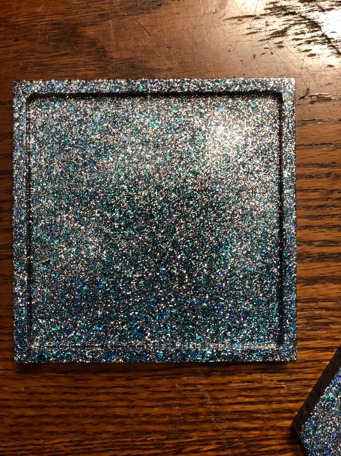 Glitter Resin Coasters 5 Piece Set Blue Silver Functional Art Etsy
