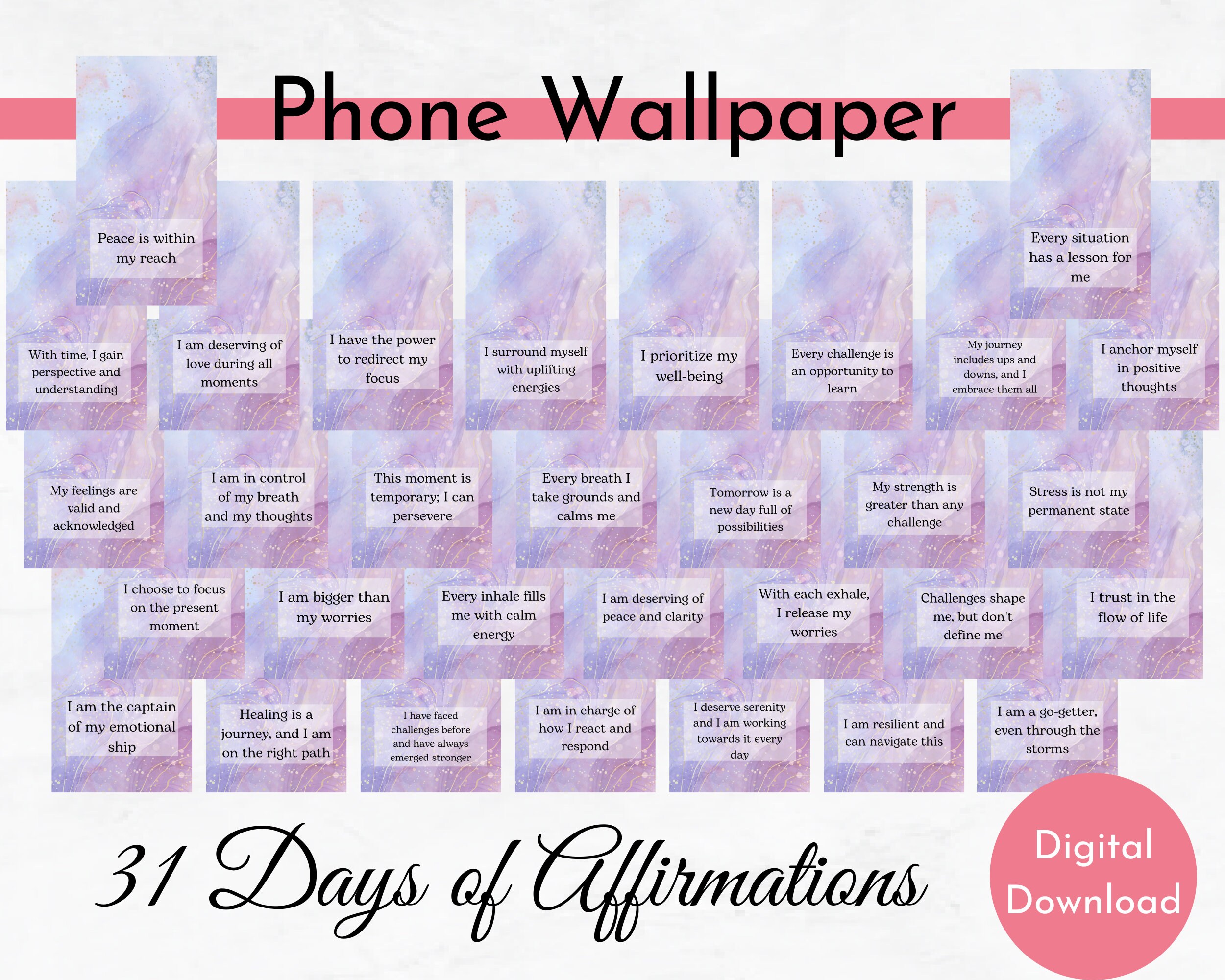 Affirmation Phone Wallpaper for Anxiety and Stress Positive - Etsy