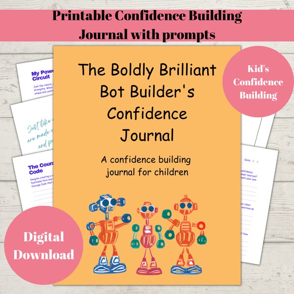 Self-esteem robot theme Kids Journal, Self-Discovery Workbook for children, Unique Confidence Building, Creativity Boosting for boys girls