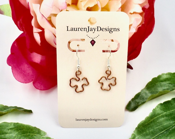 3 Leaf Clover Copper Wire Wrapped Earrings by Lauren Jay Designs