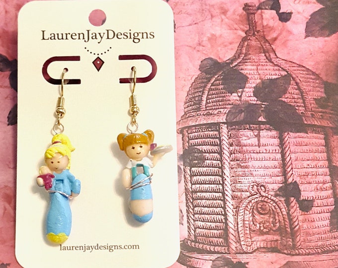 1993 Restored Polly Pocket Toy Shop and Pizzeria Doll Dangle Earrings by Lauren Jay Designs