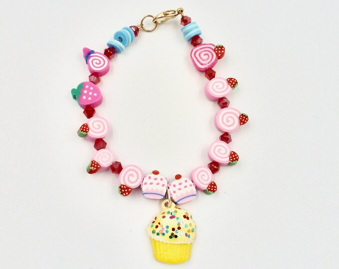 Pink Cupcake Pendant Beaded Bracelet by Lauren Jay Designs
