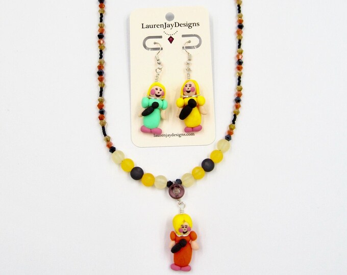 Singer Pendant Beaded Necklace and Earring Set by Lauren Jay Designs