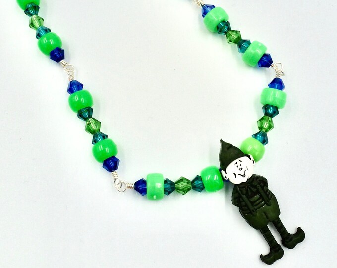 Green Elf Pendant Christmas Beaded Necklace by Lauren Jay Designs