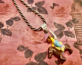 1995 Polly Pocket Kim Horseback Riding Pendant Chain Necklace by Lauren Jay Designs