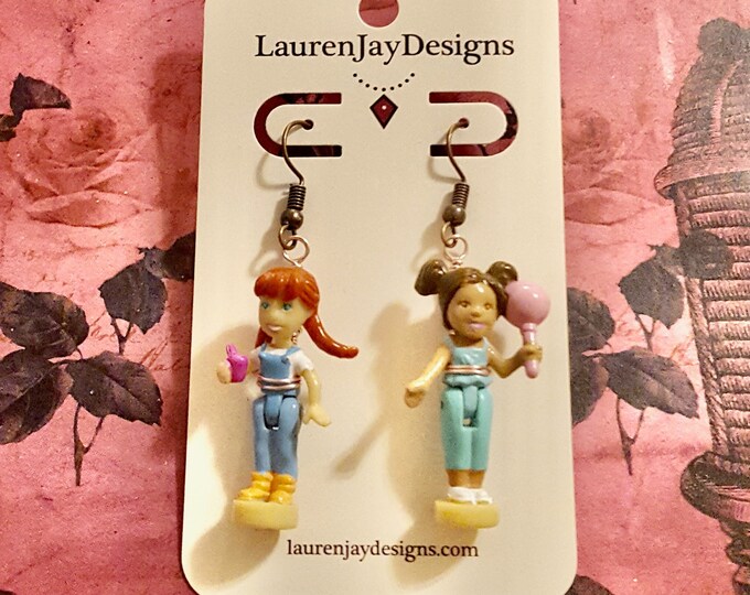 2002 Polly Pocket Amusement Park Girl Doll Dangle Earrings by Lauren Jay Designs